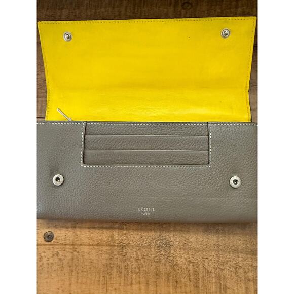 CELINE Paris Wallet Women's Gray Yellow Leather Continental Bicolor With COA - Picture 5 of 11
